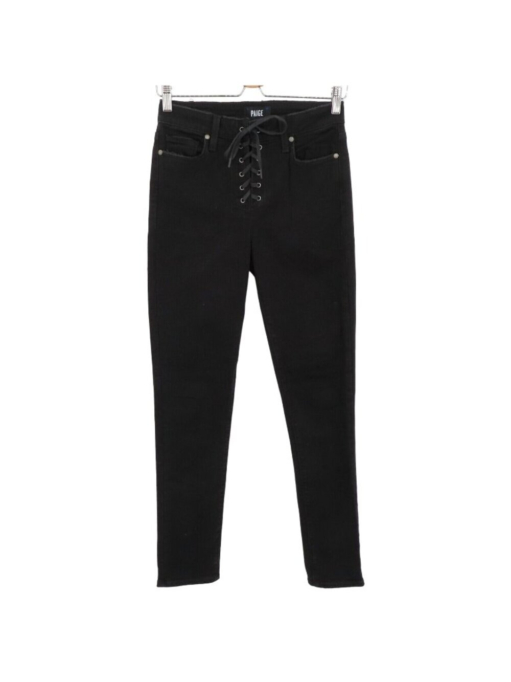 Paige Hoxton Ankle Peg Lace Up Womens 27 Black Cropped Denim Jeans Cotton Blend